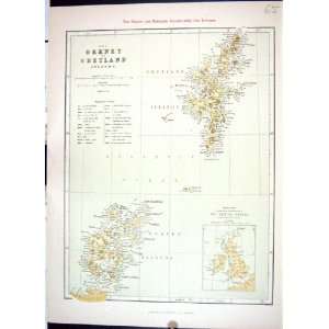  Hughes Keane Antique Map Scotland 1886 Orkney Shetland Hoy 