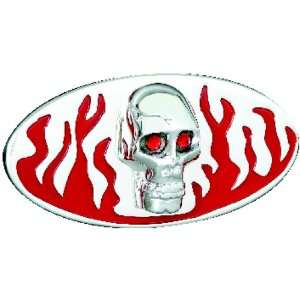   Flames with Chromed Skull Oval Billet Grille Emblem for Custom Grille