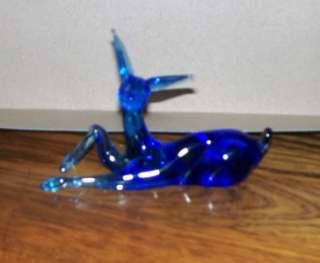 Vintage Pilgrim Glass Cobalt Blue Blown Glass Deer Figure  