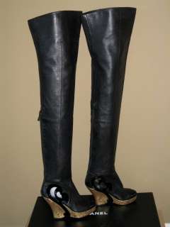 AUTHENTIC CHANEL MOSCOW BLACK RUNWAY LEATHER THIGH HIGH BOOTS 39.5 9 