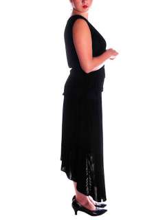 Vintage Black Silk Velvet Flapper Dress 1920s Era Large  