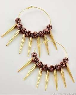   ANTIQUE GOLD SPIKE BROWN BEADED POPARAZZI BASKETBALL WIVES EARRINGS