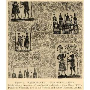  1918 Print Hand Blocked Needlework Linen Henry VIII 