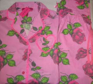 Betsey Johnson Pink Rose Pajamas Womens sz S / M Nwt  