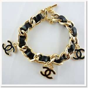  Chanel Bracelet Charm Black and Gold Plated Designer 