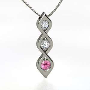   , Round Pink Sapphire 14K White Gold Necklace with Diamond Jewelry