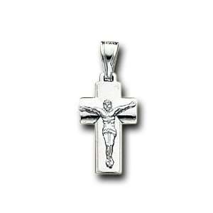  14K Solid White Gold Jesus Cross Crucifix Charm Pendant 