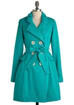 Turquoise Poise Trench  Mod Retro Vintage Coats  ModCloth