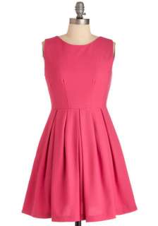 Cue the Compliments Dress in Pink   Short, Pink, Solid, Pleats 