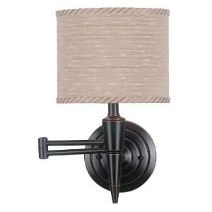    Light Swing Arm Lamp, Oil Rubbed Bronze with Tan Striped Drum Shade