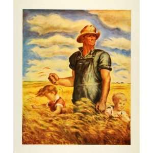  1945 Print Our Good Earth Midwest Farmer Children Grain 