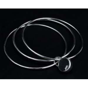  Syms Dangling Lock Charm 3 Piece Silver Plated Bangle 