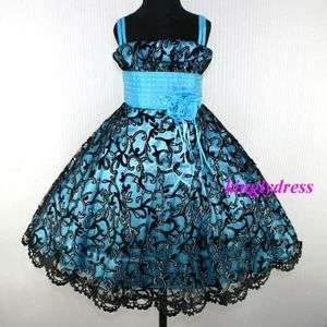   Girl Pageant Wedding Bridesmaid Party Dress Blue Black Size 5 9 X1855