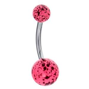   Pink Speckled Fluorescent UV Acrylic Belly Beans Navel Ring Jewelry