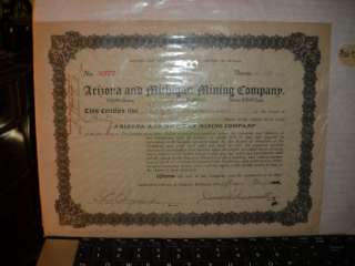   1909 arizona and michigan mining company stock certificate  