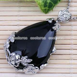 Black Agate Flower Inlaid Waterdrop Bead Focal Pendant  