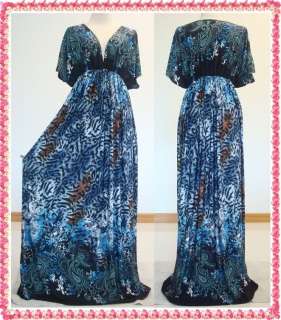 Vtg Summer Blue Kimono Maxi Dress Sz XL XXL 3XL18 20 22  