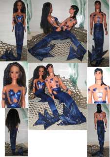 Irridescent Blue Merman & Mermaid~OOAK Barbie Ken Dolls  
