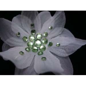   Small White Flower with Green Crystals Hair Clip  CLEARANCE, Limited