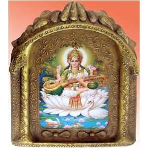  Goddess Saraswati with Her Sawn & Saraswati Veena in Hand 