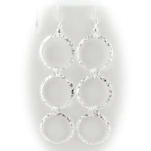   Sterling Silver Flat Hammered Circle Large Links Earrings Italy