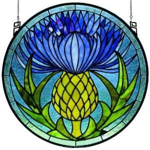  Thistle Tiffany Stained Glass Window Panel 17 Inches H X 