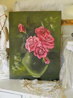 Best~Vintage PINK ROSES Oil Painting~Signed  