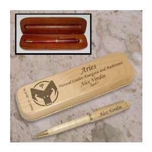  Personalized Aries Zodiac Wooden Pen & Case Set Office 
