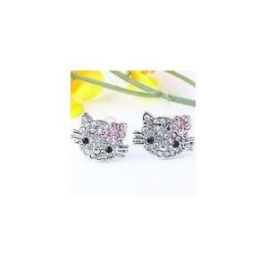 Small Hello Kitty Crystal Stud Earrings with Pink Flower Bow   Comes 