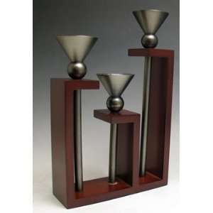   Set of 3 Candlesticks In Cherry wood Base 11.5 