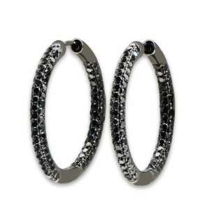   Gold Oxidated Pave Black Diamond Hoop Earrings (3.70 cttw) Jewelry