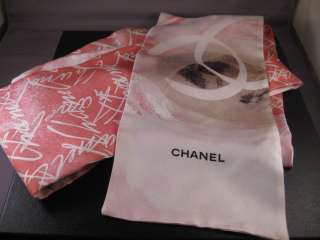 Auth CHANEL 09A Pink CC Signature Long Silk Scarf NEW  
