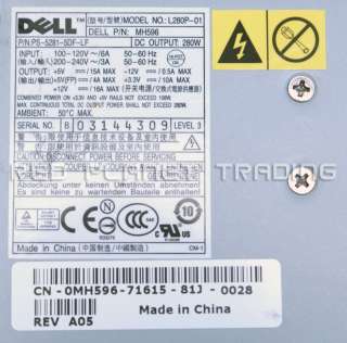 Dell 280W Power Supply Optiplex 210L 320 330 GX280 F5114 MH596 MH595 
