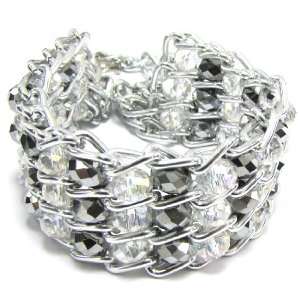   faceted crystal stretch bracelet 8 silver crystal