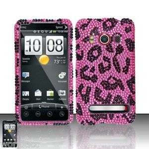 HTC EVO 4G Sprint Hard Case Snap On Phone Cover Pink Leopard Bling Z 