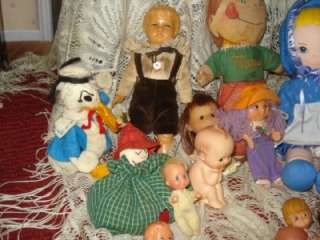 HUGE LOT OF VINTAGE DOLLS AS IS 18 CLOTH KEWPIE CELLULOID 60S AND 