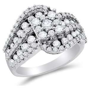Size 4   14K White Gold Large Diamond Cross Over Engagement OR Fashion 