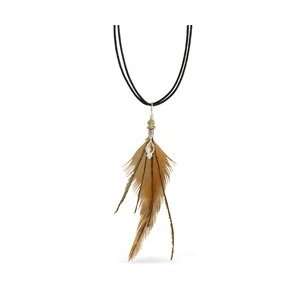   Necklace with a Feather, Peridot and Citrine Pendant 