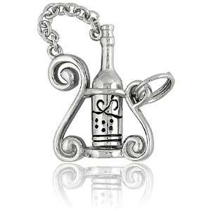   Silver Wine Bottle and Holder Charm Z 9071 Itâ?TMs Charming Jewelry
