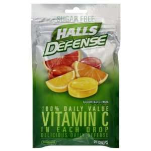Halls Defense Vitamin C Supplement Drops, Sugar Free, Assorted Citrus 