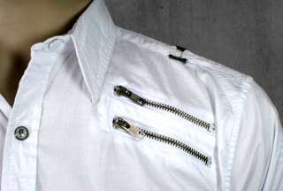 ROAR Mens Shirt NIGHT PATROL zipper button down WHITE  