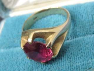 vtg 14k Gold Round Imitation Ruby July Birth Stone Ring  