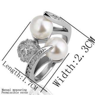 R41 18K white Gold plated white gem Swarovski beautiful pearl ring 