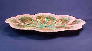 Antique Etruscan Majolica Shell & Seaweed Cake Platter  