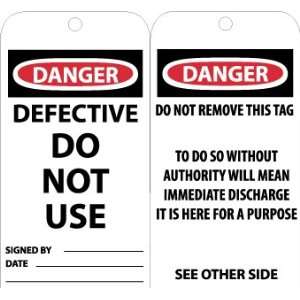 RPT128  Tags, Defective Do Not Use, 6 x 3, .015 Mil Unrippable Vinyl 