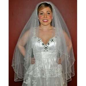  WHITE 2T Bridal Wedding Veil Scattered CRYSTAL Edge 