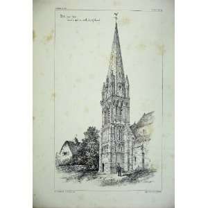 Ifs Caen Church Tower Spire France Architecture C1875  