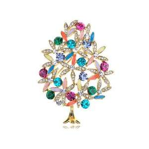 Gold Tone Multi Color Elegant Tree of Life Swarovski Crystal Element 