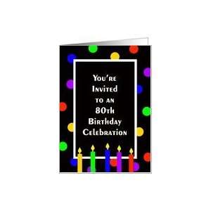  80th Birthday Party Invitation Card    Bright Polka Dots 