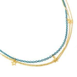   Gold and Blue Star Triple Layer Charm Necklace Fashion Jewelry